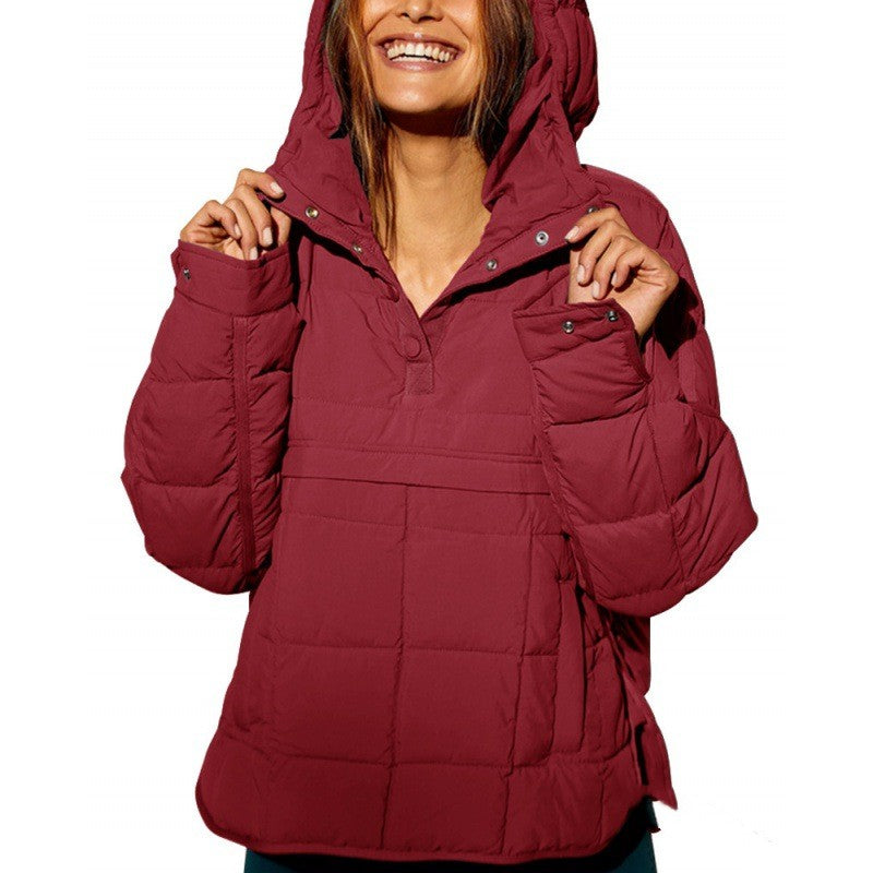Warm Hoodie Lightweight Down Puffer Jacket for Women Red