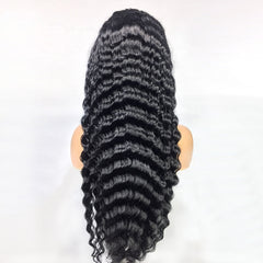 28 - 30 Inch Deep Wave Lace Frontal Wig: Human Hair 13x4 Front Wig 14black