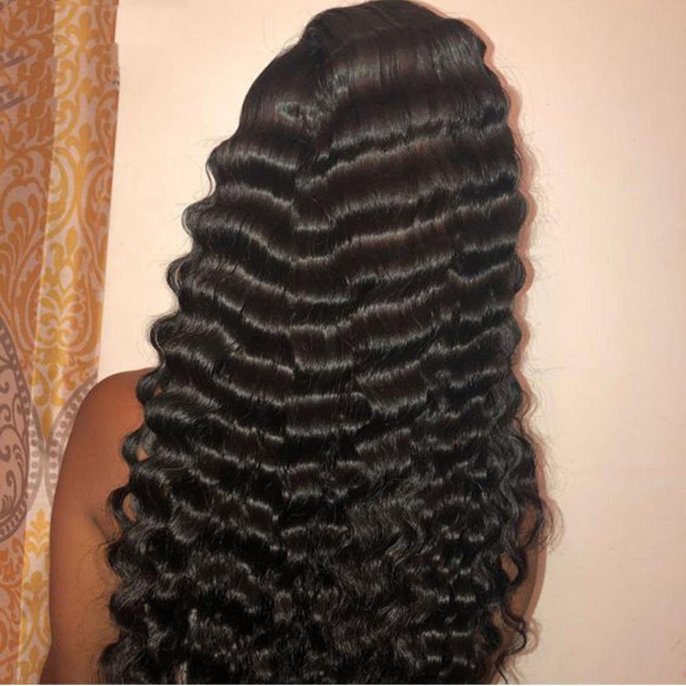 28 - 30 Inch Deep Wave Lace Frontal Wig: Human Hair 13x4 Front Wig 14black