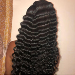 28 - 30 Inch Deep Wave Lace Frontal Wig: Human Hair 13x4 Front Wig 14black