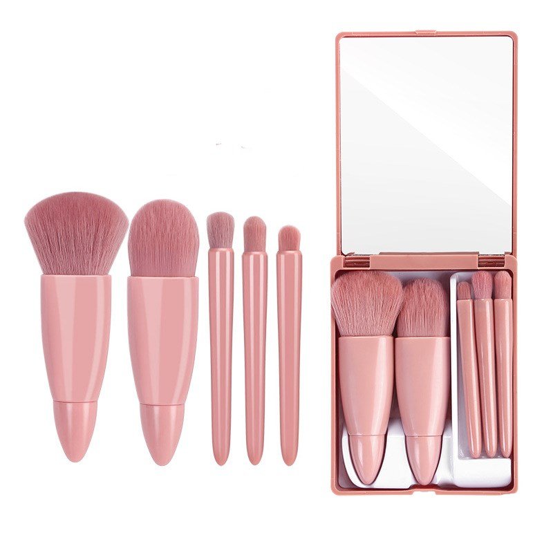 5 - Piece Makeup Brush Set: Eye Shadow, Foundation, Blush, Blending. Pink