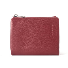 Leather Wallet Lychee Pattern Women's Short Purplish Red