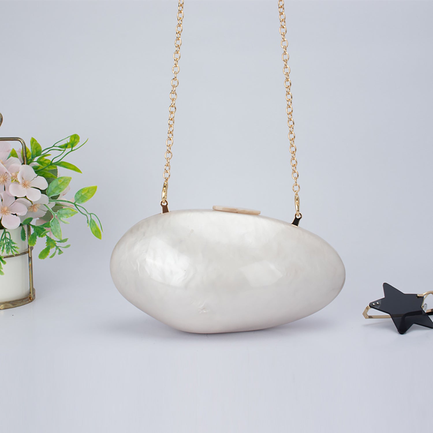 Acrylic Shell Bag Dinner Wedding Clutch Chain Long Shoulder Strap
