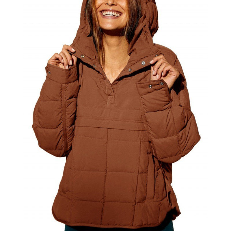 Warm Hoodie Lightweight Down Puffer Jacket for Women Brown