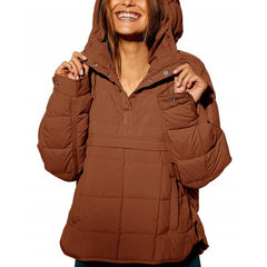 Warm Hoodie Lightweight Down Puffer Jacket for Women Brown