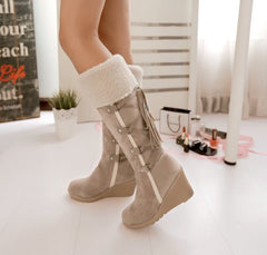 AIWEIYi Women Knee High Boots Beige