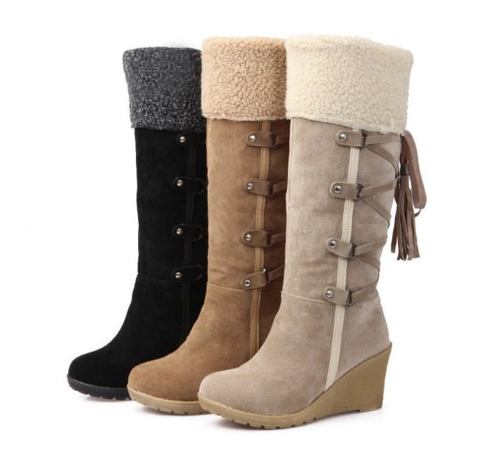 AIWEIYi Women Knee High Boots Beige