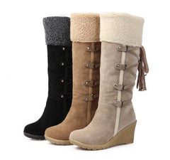 AIWEIYi Women Knee High Boots Beige