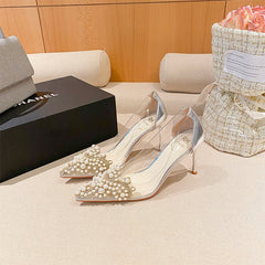 All Match Pointed Stiletto Heel French Shoes Silver 8CM