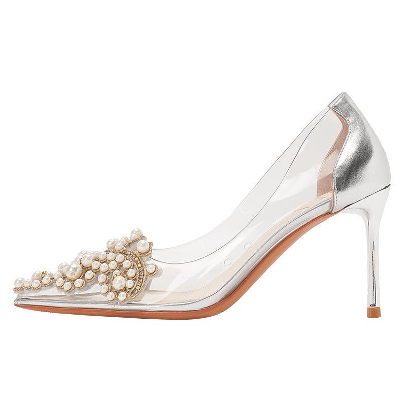 All Match Pointed Stiletto Heel French Shoes Silver 8CM