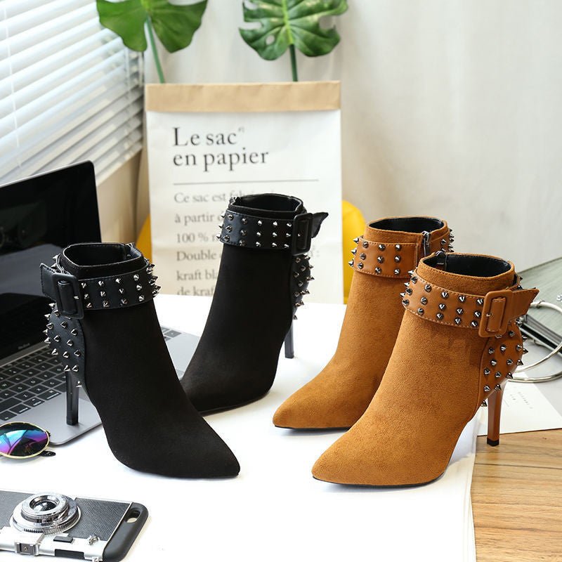 All - match rivet pointed high heels Black