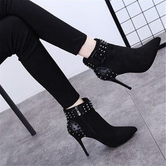 All - match rivet pointed high heels Black