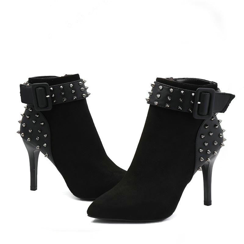 All - match rivet pointed high heels Black