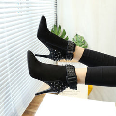 All - match rivet pointed high heels Black