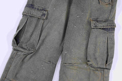 American Street Fashion Retro jeans Wide Leg Cargo Pants Denim Trousers Blue