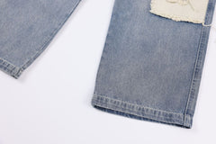 American - style Distressed Heavy Industry Straight Leg Jeans Blue