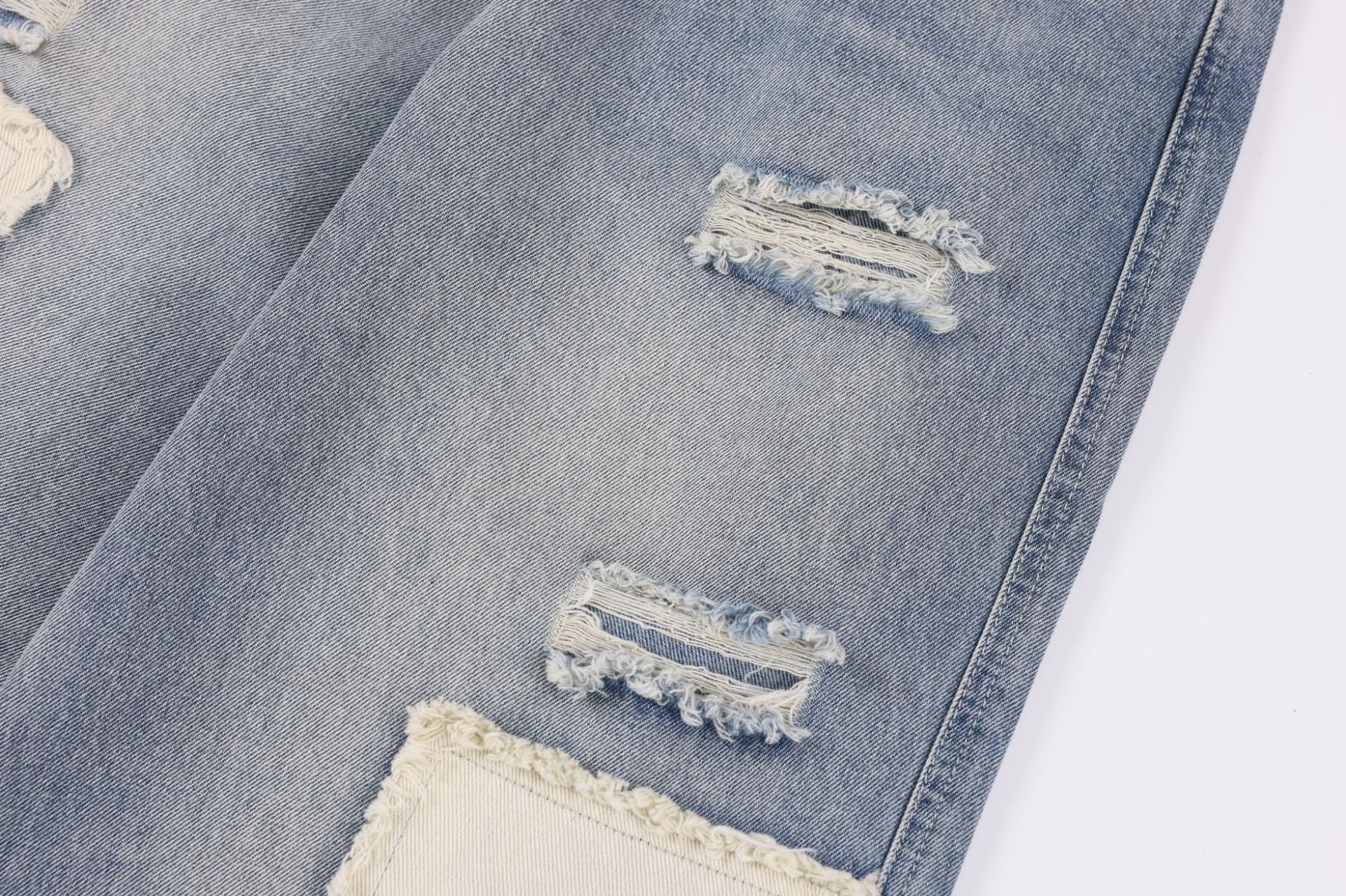 American - style Distressed Heavy Industry Straight Leg Jeans Blue