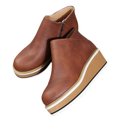 Ankle Boots Women Chunky Block Heel Shoes Navy blue