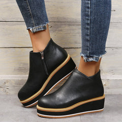 Ankle Boots Women Chunky Block Heel Shoes Black