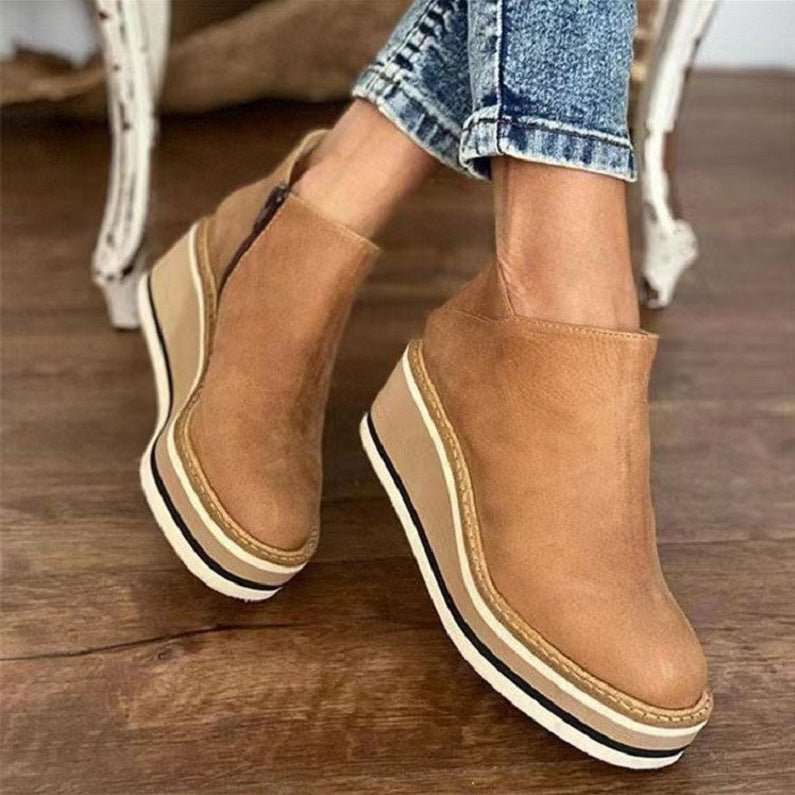 Ankle Boots Women Chunky Block Heel Shoes Light brown