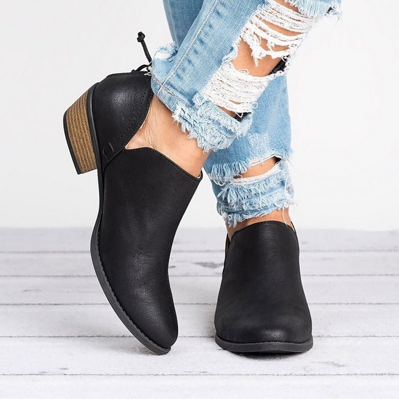 Autumn Women Shoes Retro High Heel Ankle Boots Black