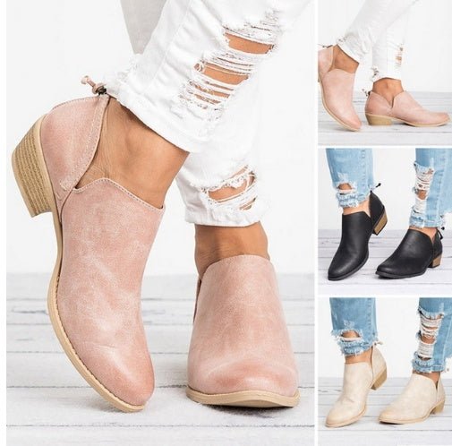 Autumn Women Shoes Retro High Heel Ankle Boots Beige