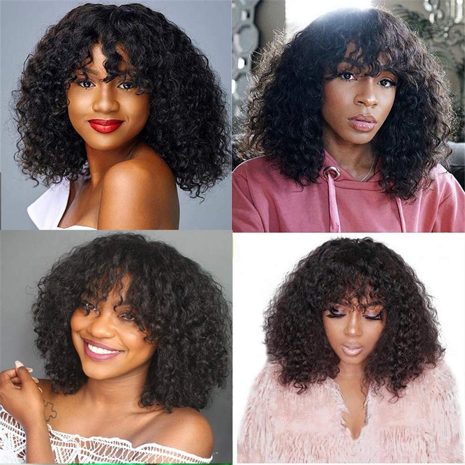 Bangs - inclusive Kinky Curly Human Hair Wig 180Density