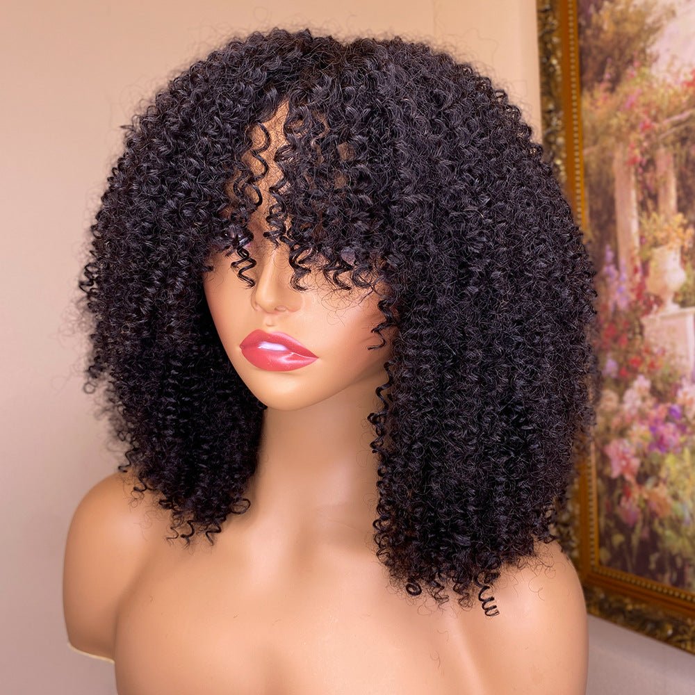 Bangs - inclusive Kinky Curly Human Hair Wig 180Density