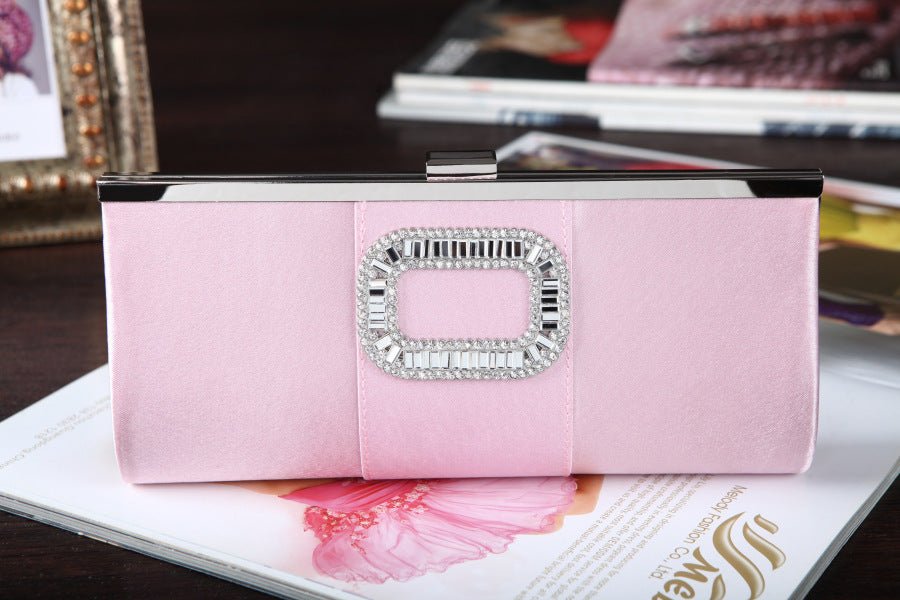 Banquet Buckle Square Diamond Clutch Hand Bag Pink