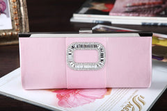 Banquet Buckle Square Diamond Clutch Hand Bag Pink