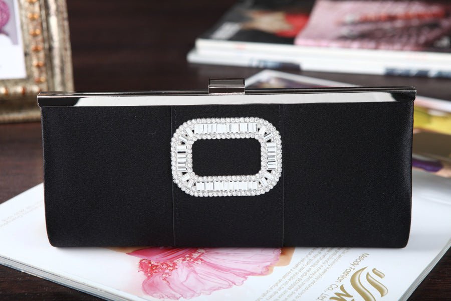 Banquet Buckle Square Diamond Clutch Hand Bag Black