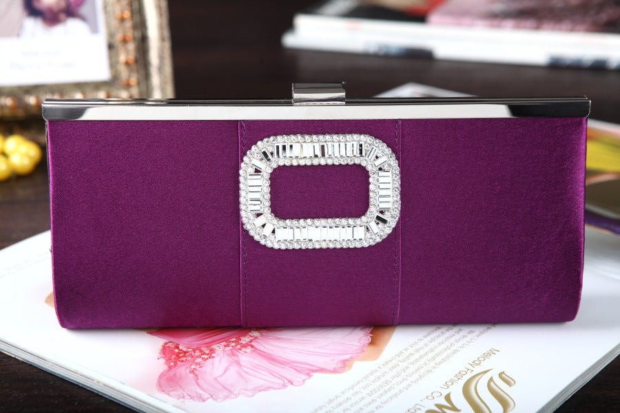 Banquet Buckle Square Diamond Clutch Hand Bag Purple