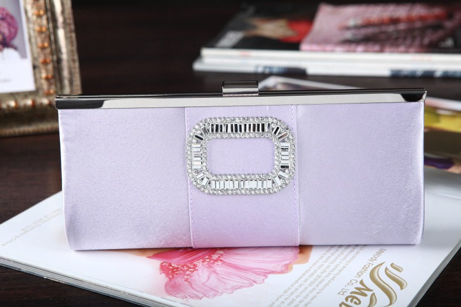 Banquet Buckle Square Diamond Clutch Hand Bag Light Purple