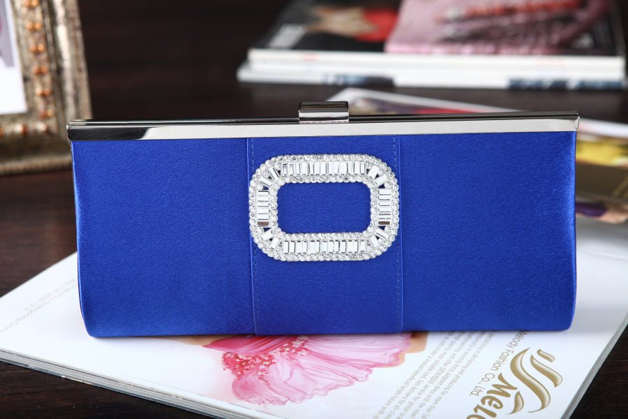 Banquet Buckle Square Diamond Clutch Hand Bag Blue