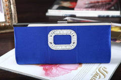 Banquet Buckle Square Diamond Clutch Hand Bag Blue