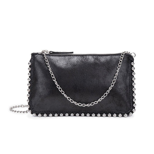 Beaded Black Clutch: Stylish Small Square Wallet for Ladies default