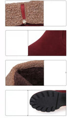 Belt Buckle Flanging High - heel Warm Women's Boots Red