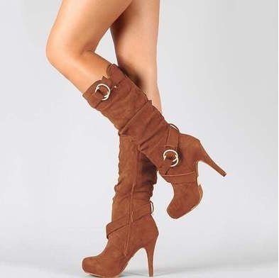 Belt buckle side zip high boots yellow