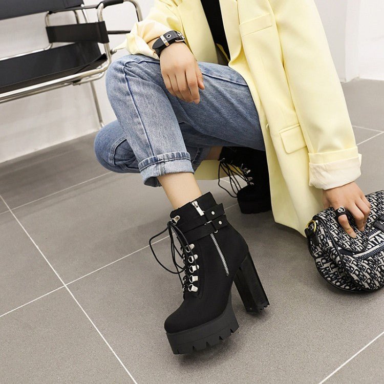 Belt Buckle Stage Booties New High Heel Platform Shoes Thick Brown