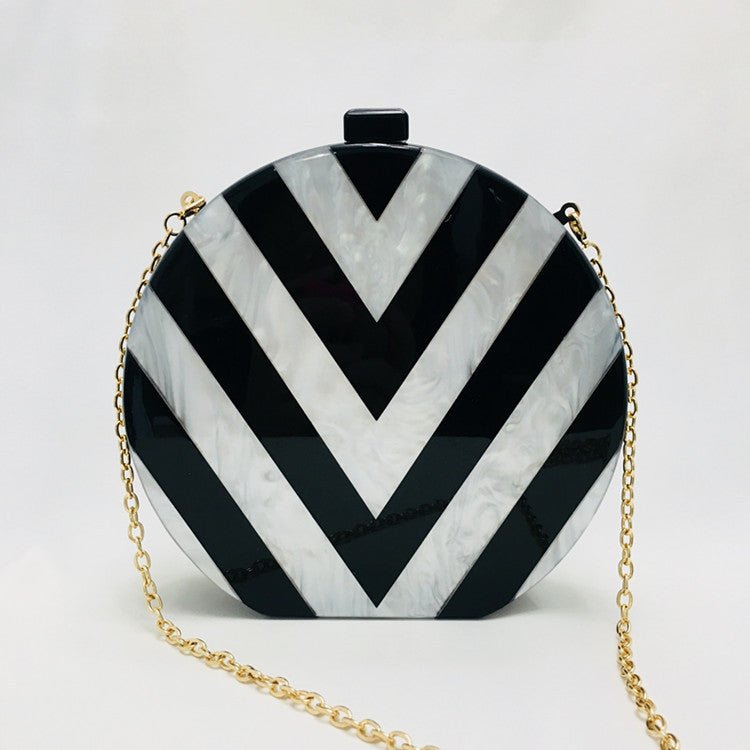 Black and White Geometric Stitching Acrylic Clutch Bag Black and white