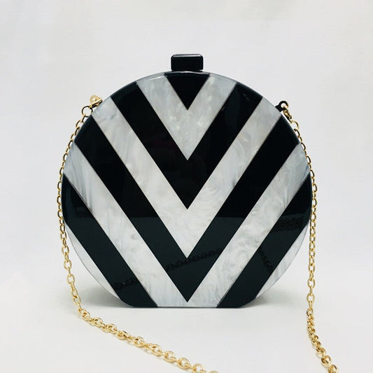 Black and White Geometric Stitching Acrylic Clutch Bag Black and white
