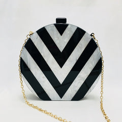 Black and White Geometric Stitching Acrylic Clutch Bag Black and white
