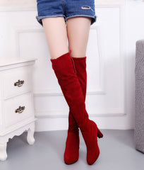 Black Knee High Boots For Women Wine red