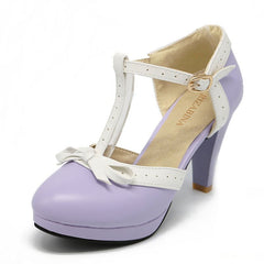 Bow high heel sandals Purple