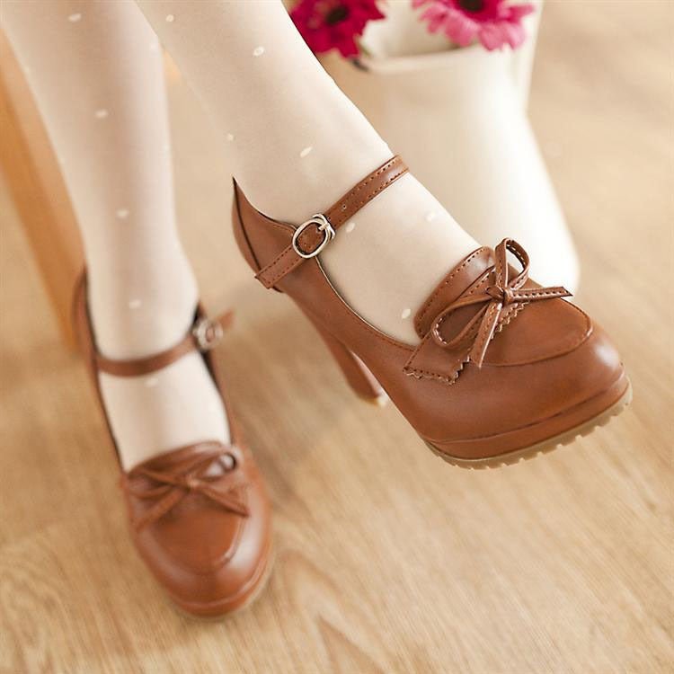 Bowknot high heels thick heel Black