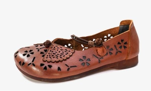 Buckle Ethnic Style Women's Shoes Hollow Breathable Flower Sandals light brown