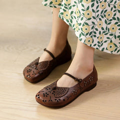 Buckle Ethnic Style Women's Shoes Hollow Breathable Flower Sandals Brown