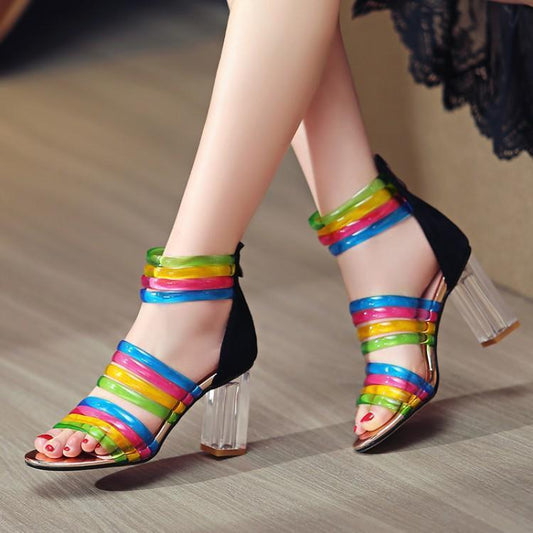 Candy Color Ankle Strap High Heel Sandals Black