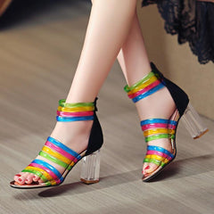 Candy Color Ankle Strap High Heel Sandals Black