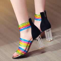 Candy Color Ankle Strap High Heel Sandals Black